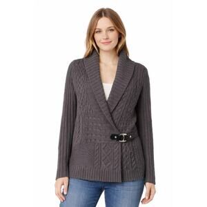 Lauren Ralph Lauren Cable Knit Dark Green Belt Cardigan Sweater XL NEW msrp $150